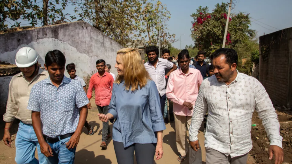 Image of Laura Kohler, Chief Sustainability and DE&I Officer at Kohler Co., during one of her visits to a village in India to connect with residents in need of safe water solutions.